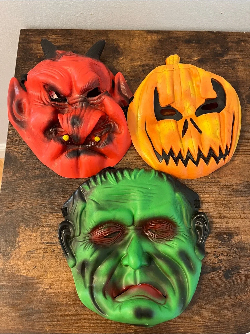Vintage 90s Halloween Mask Lot Rubber Frankenstein, Pumpkin, Devil